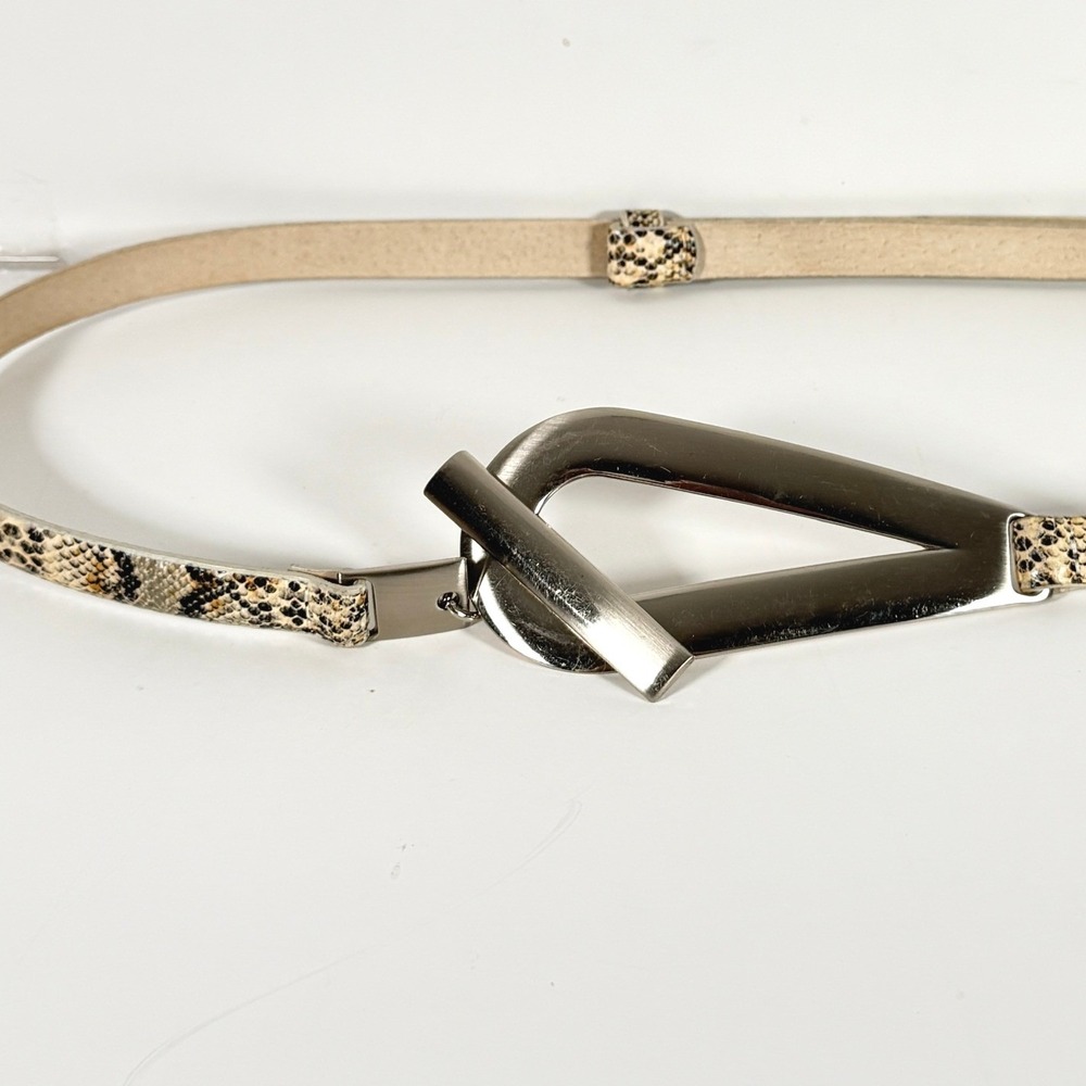 Another Line Inc Snakeskin Print Skinny Belt Silver‎ Sculptural Buckle 24 to 36"